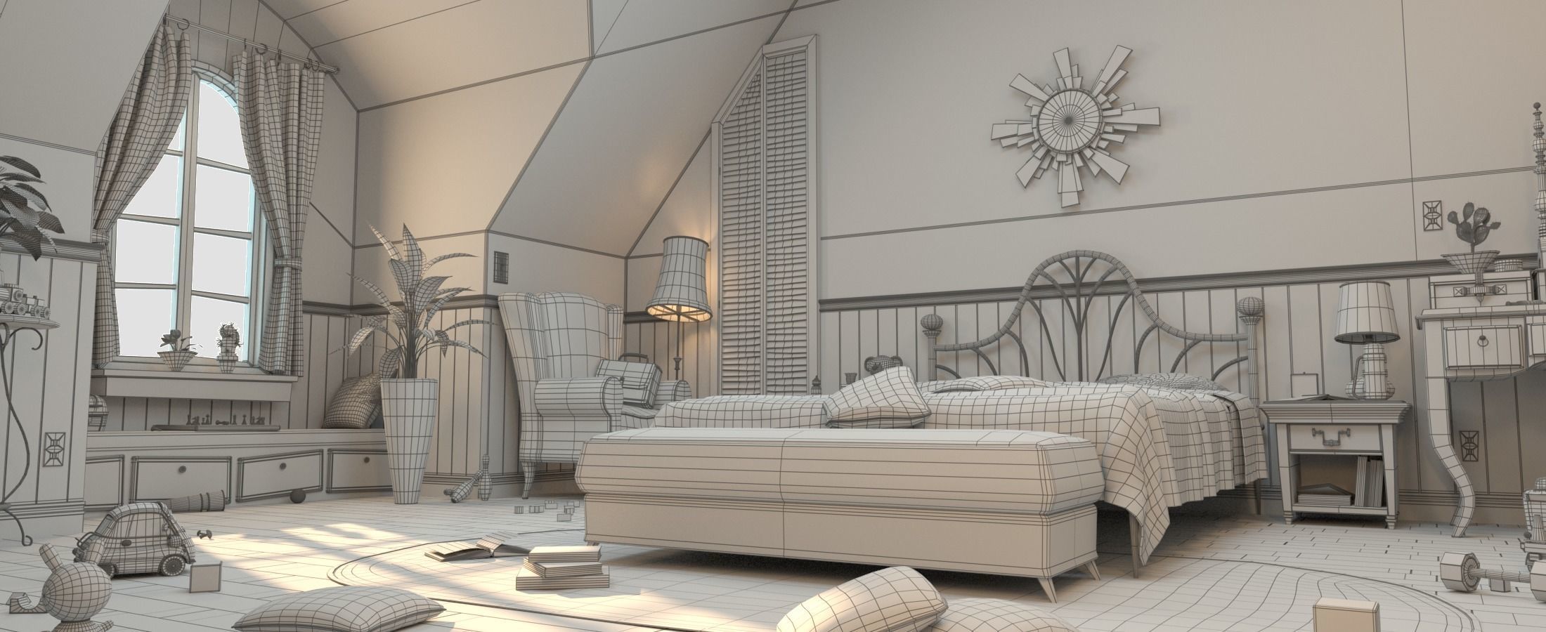 Cartoon Corridor Bedroom V2 3D model_22