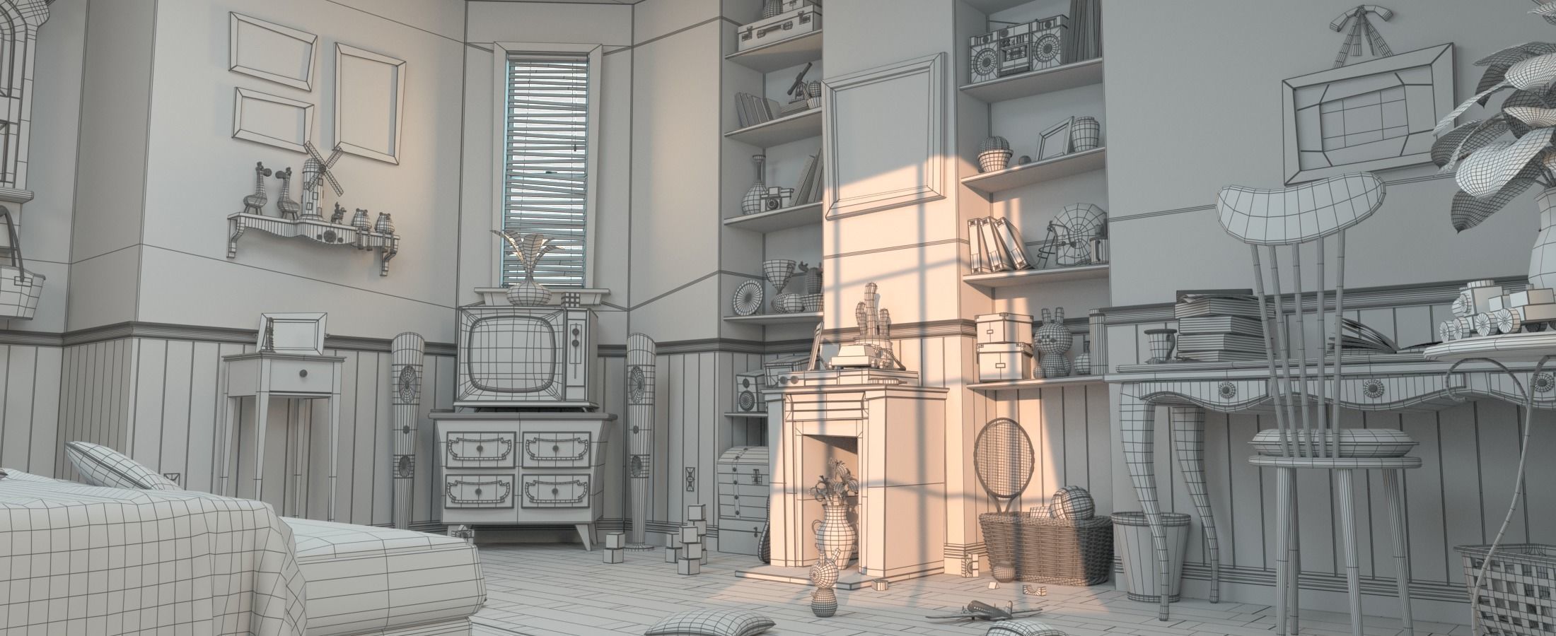 Cartoon Corridor Bedroom V2 3D model_27