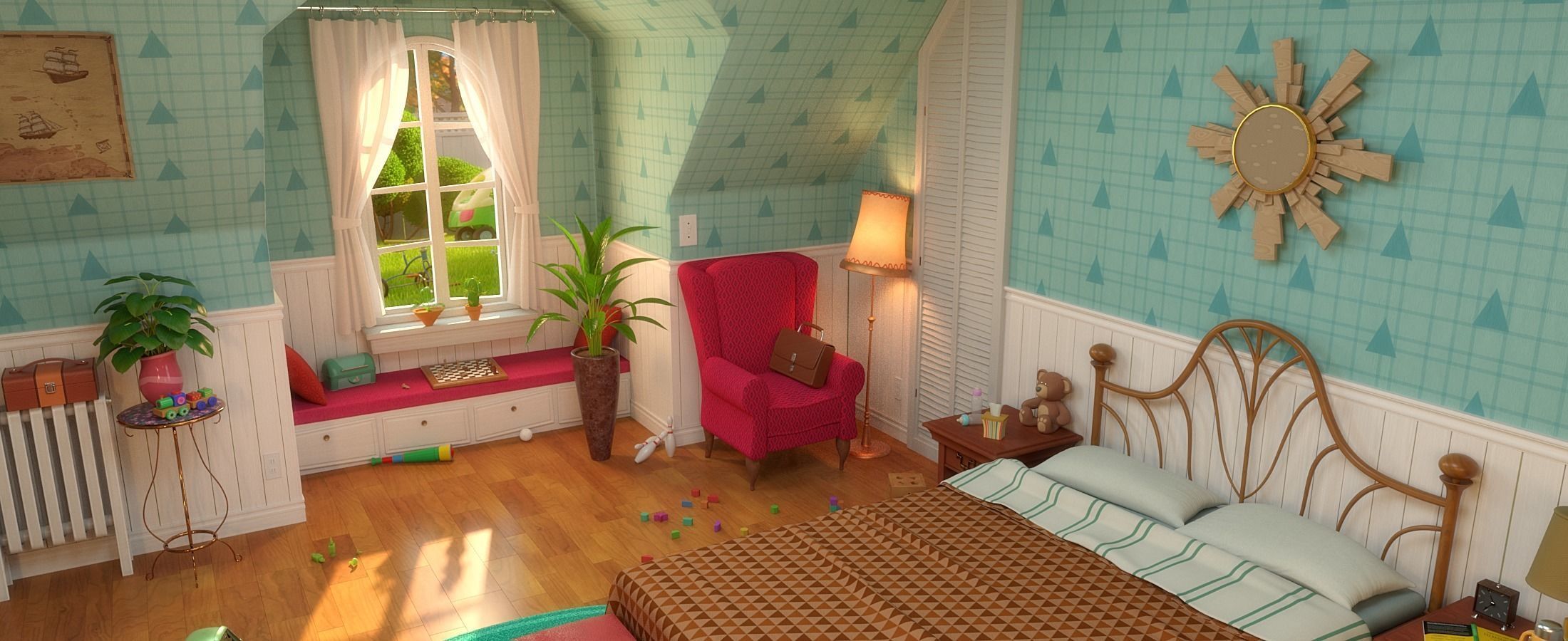 Cartoon Corridor Bedroom V2 3D model_13