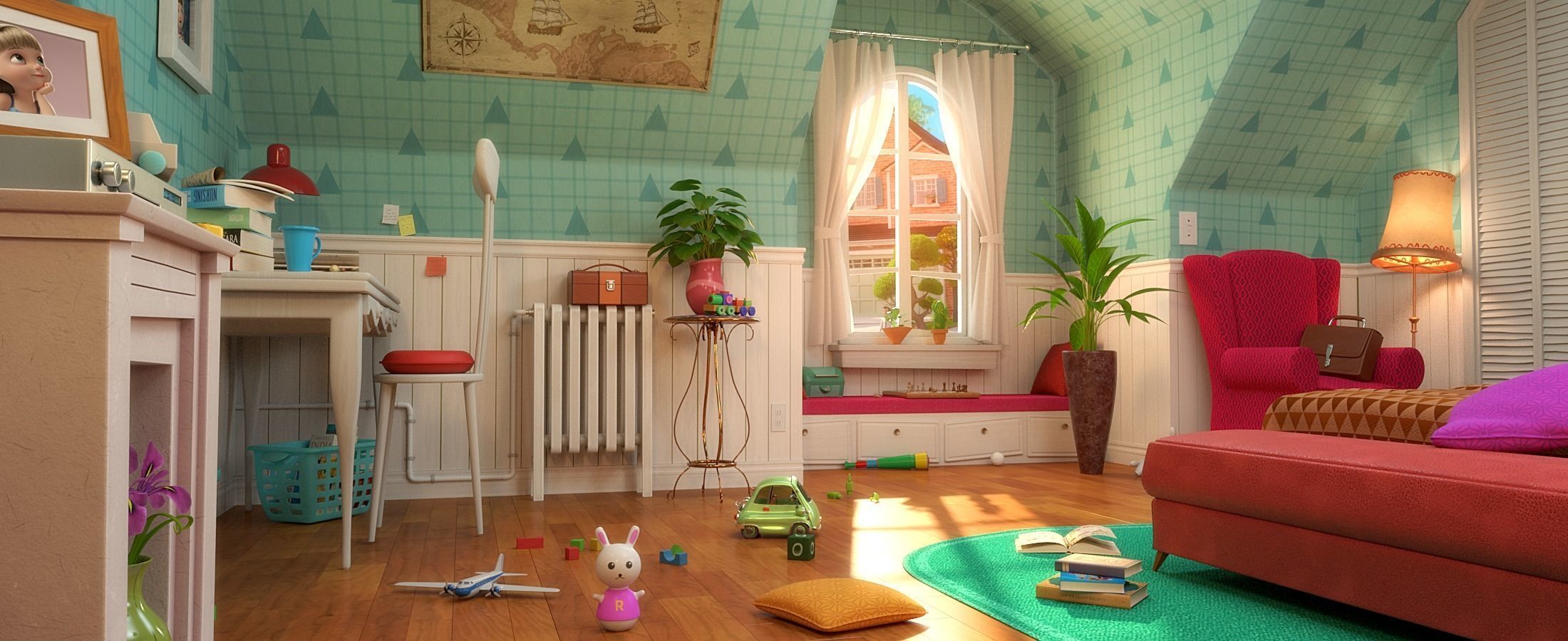 Cartoon Corridor Bedroom V2 3D model_7