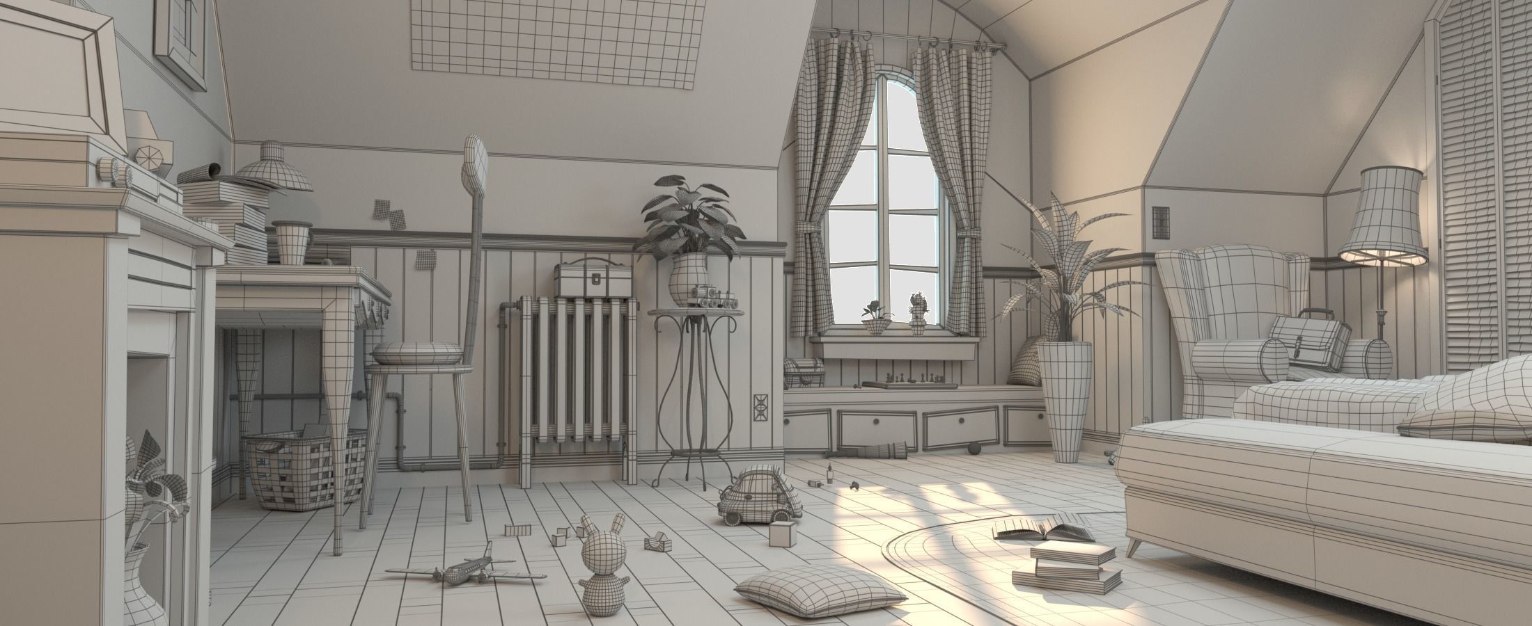 Cartoon Corridor Bedroom V2 3D model_29