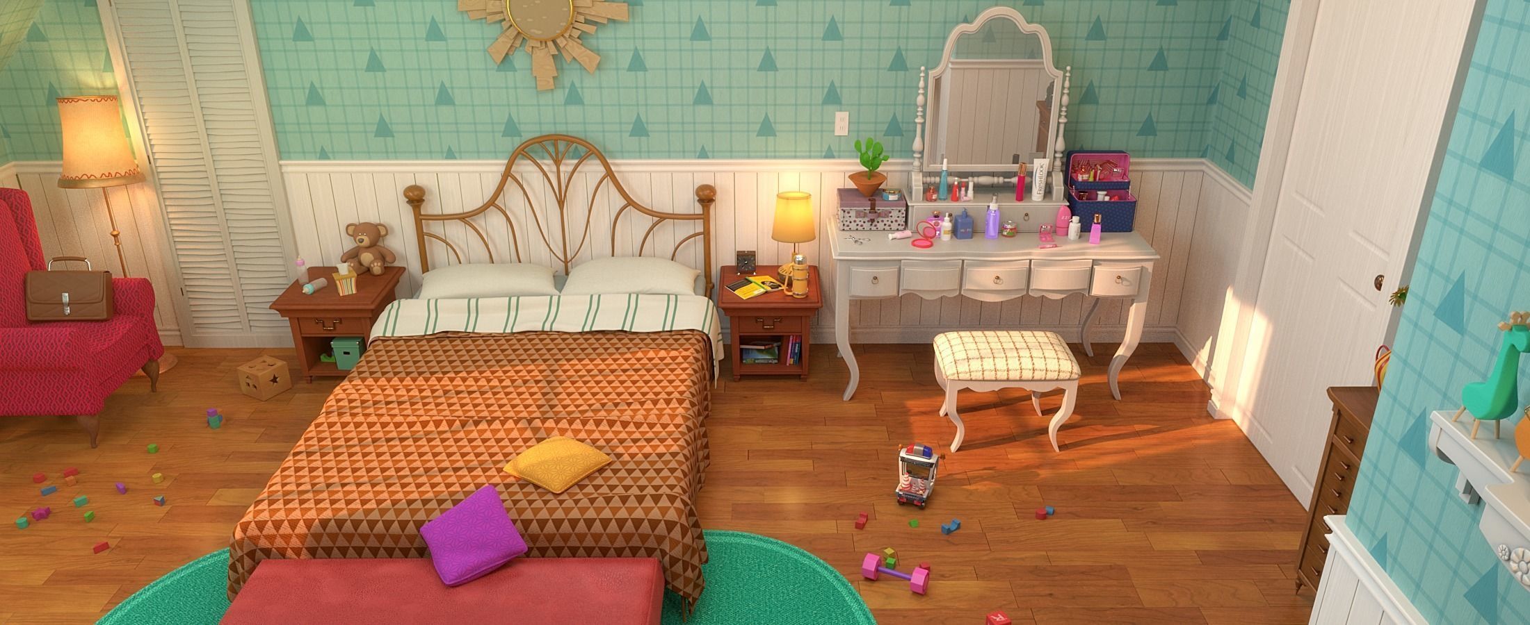 Cartoon Corridor Bedroom V2 3D model_14