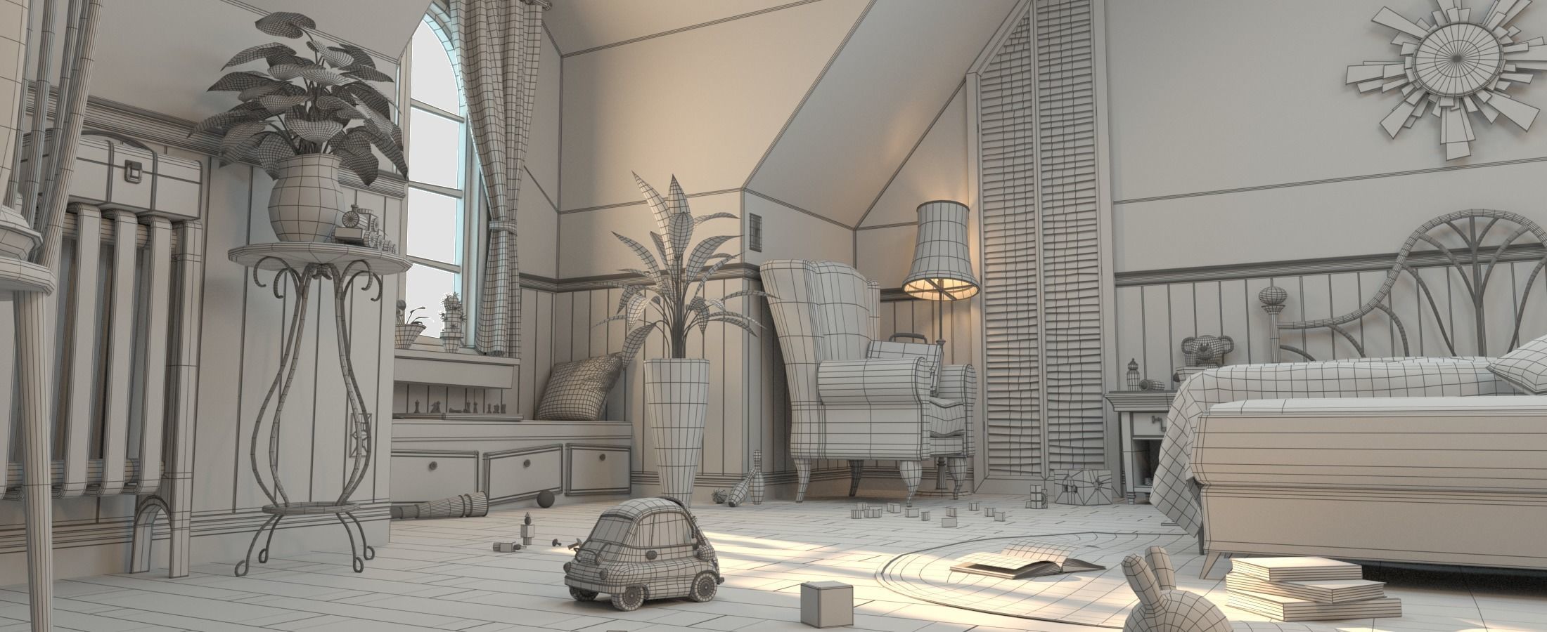 Cartoon Corridor Bedroom V2 3D model_18