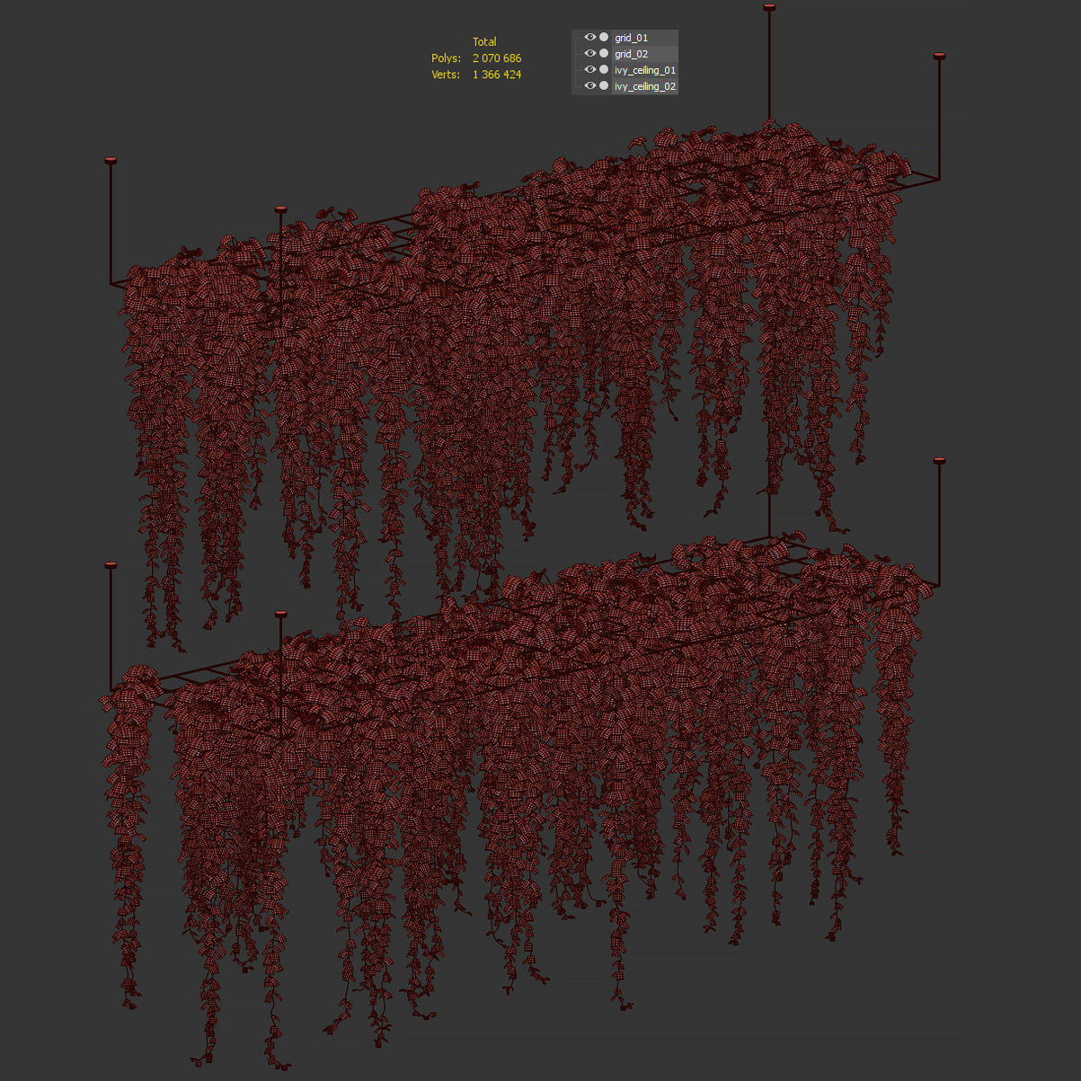 Ivy hanging on grid for ceiling  - 2 models 3D model_3