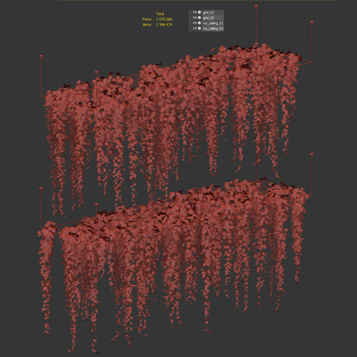 Ivy hanging on grid for ceiling  - 2 models 3D model_4