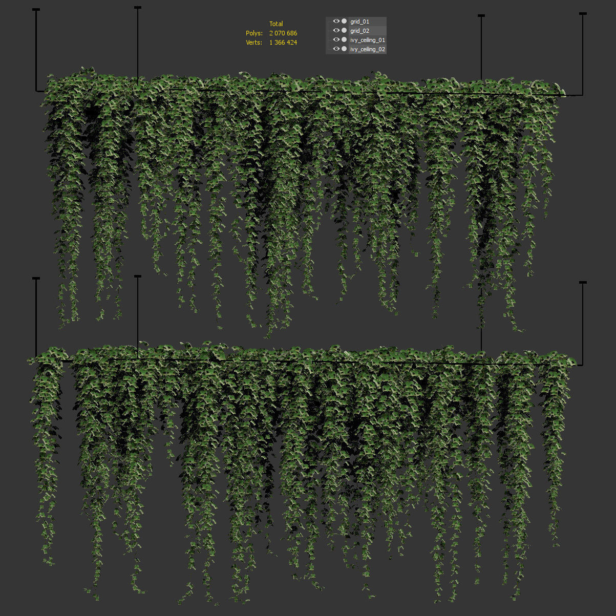 Ivy hanging on grid for ceiling  - 2 models 3D model_2