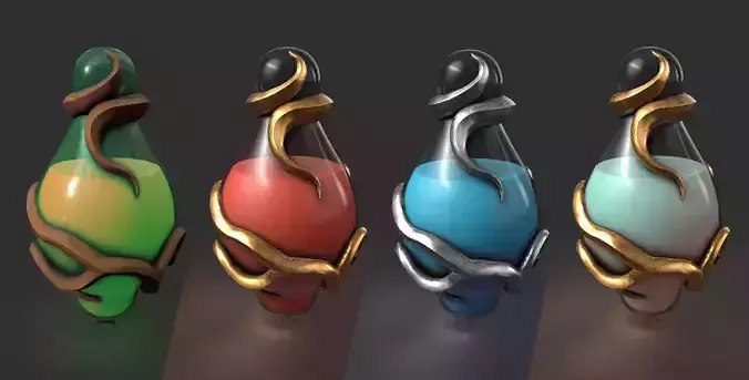 Stylized Fantasy Potion with Root Ornaments Low-poly 3D model