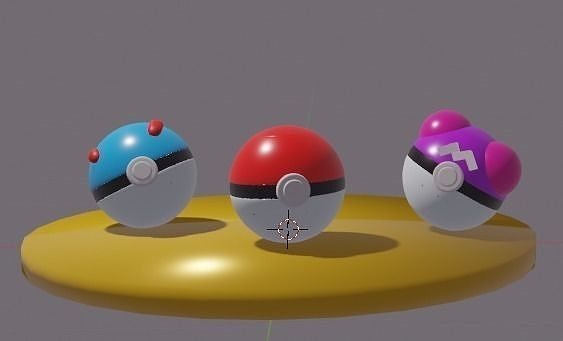 Pokeballs three pokemon balls on table 3D print model