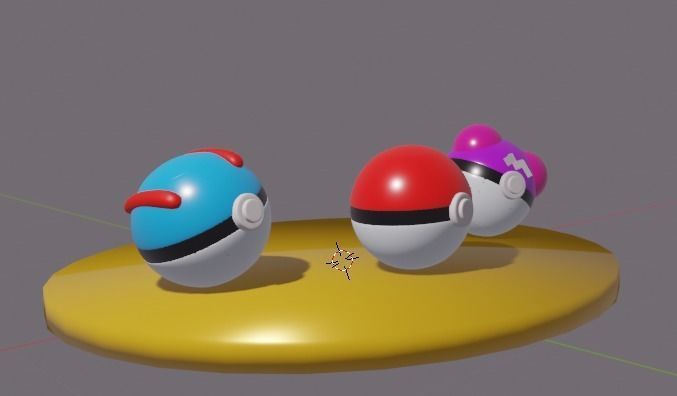 Pokeballs three pokemon balls on table 3D print model_2