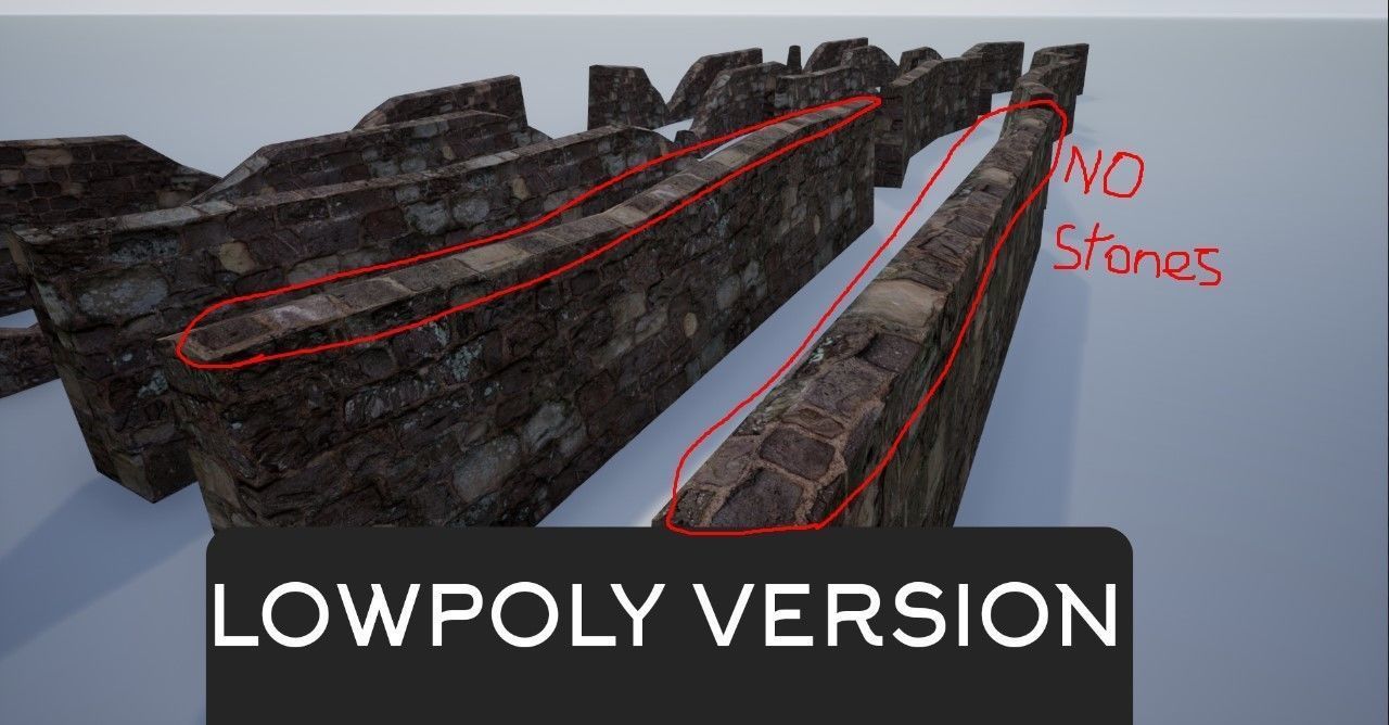 Modular Stone Walls Low-poly 3D model_2
