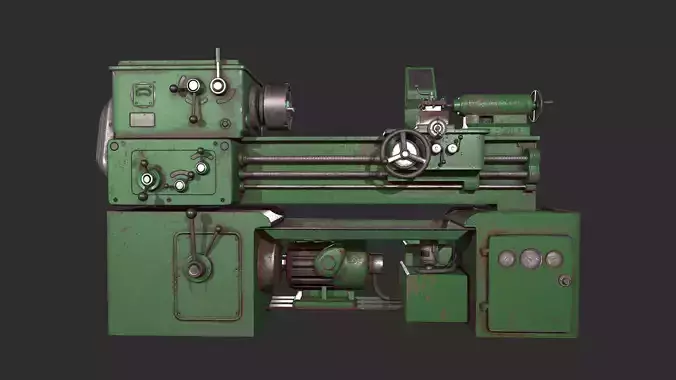 Old lathe Low-poly 3D model