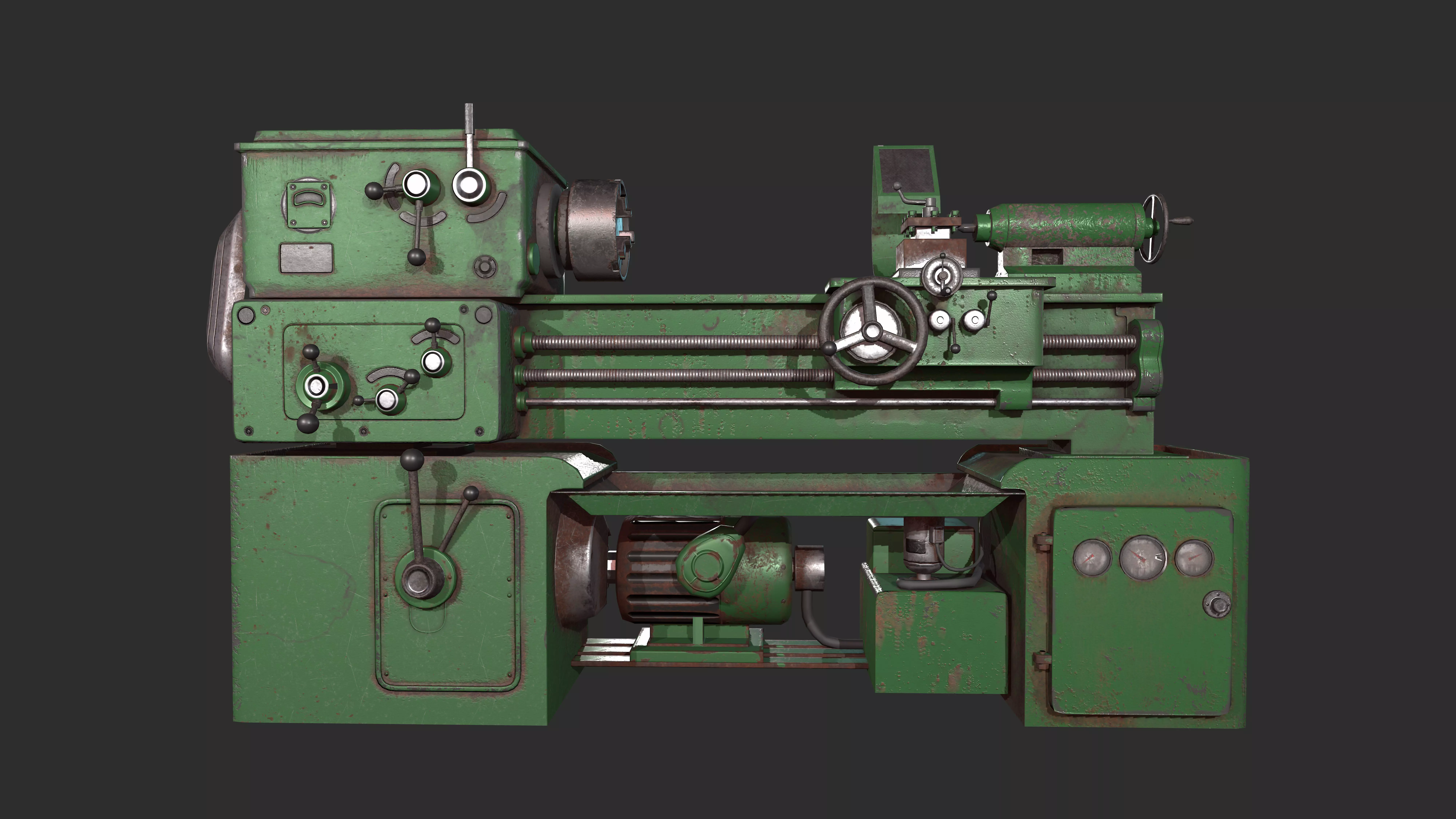 Old lathe Low-poly 3D model_0