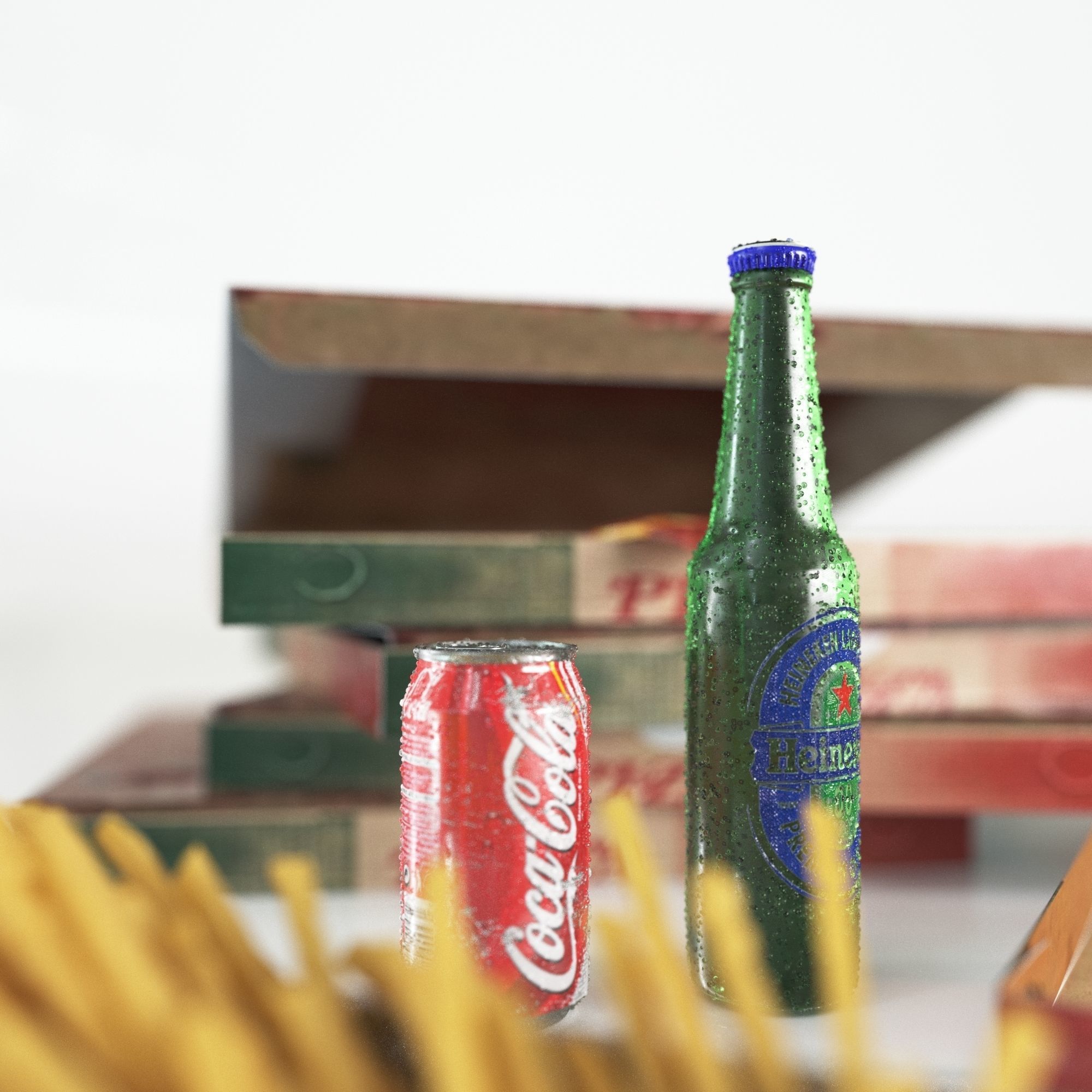 pizza box set 3D model_2