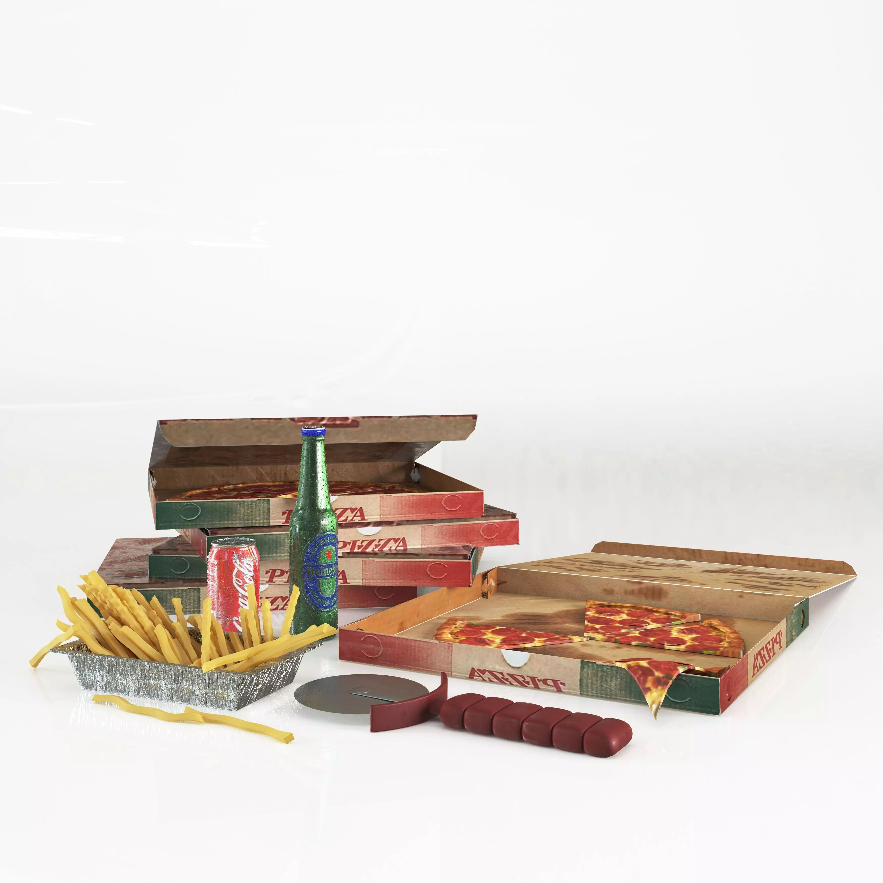 pizza box set 3D model_0