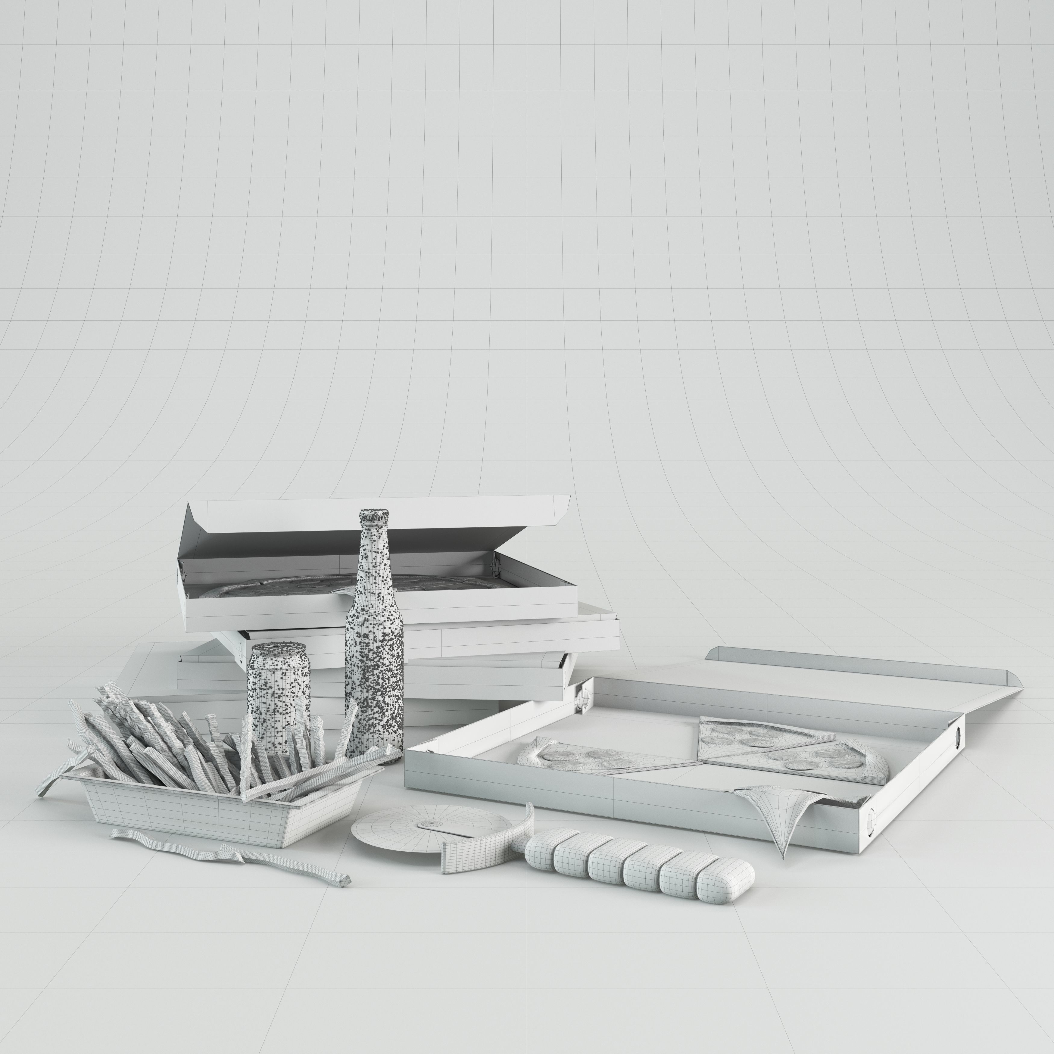 pizza box set 3D model_1