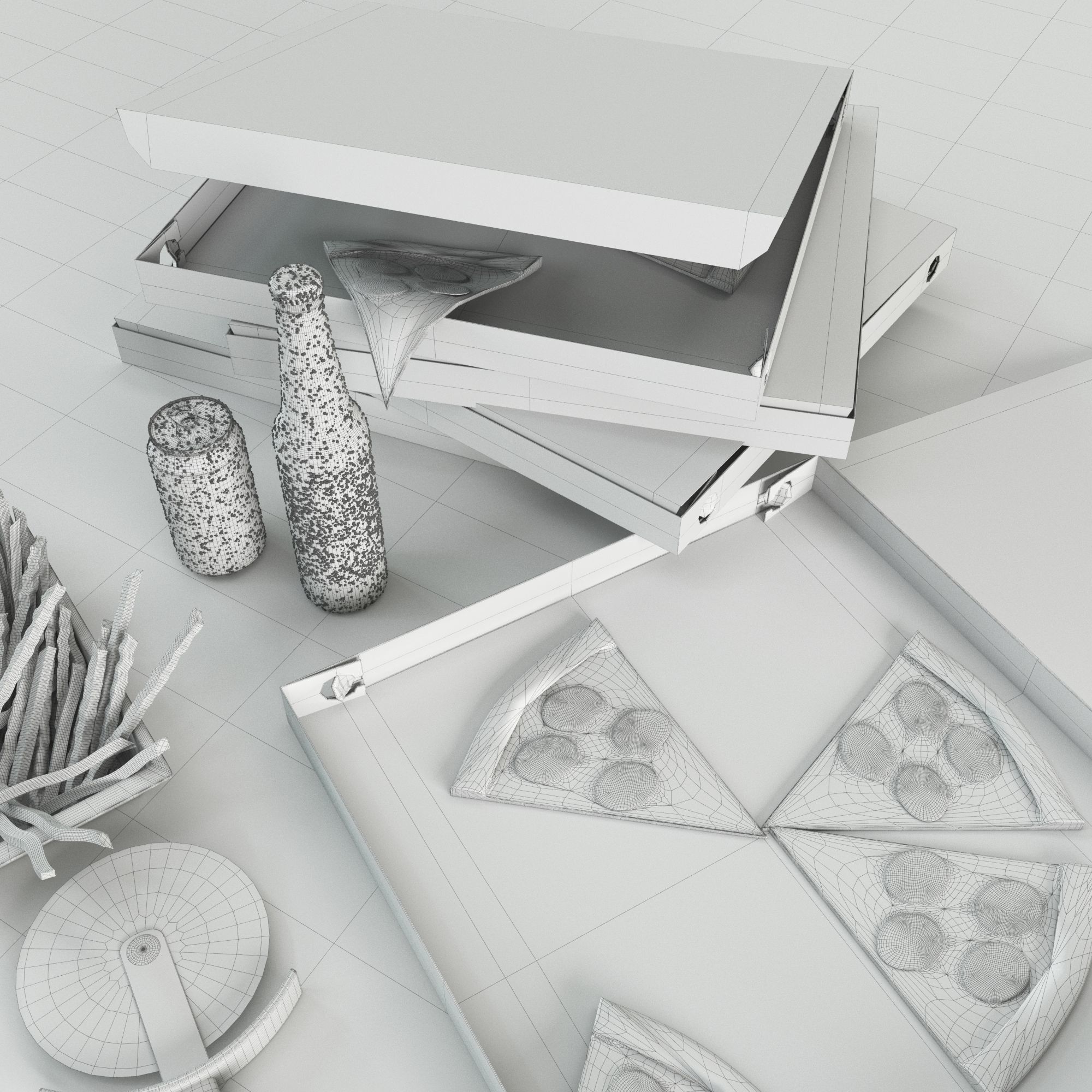 pizza box set 3D model_5