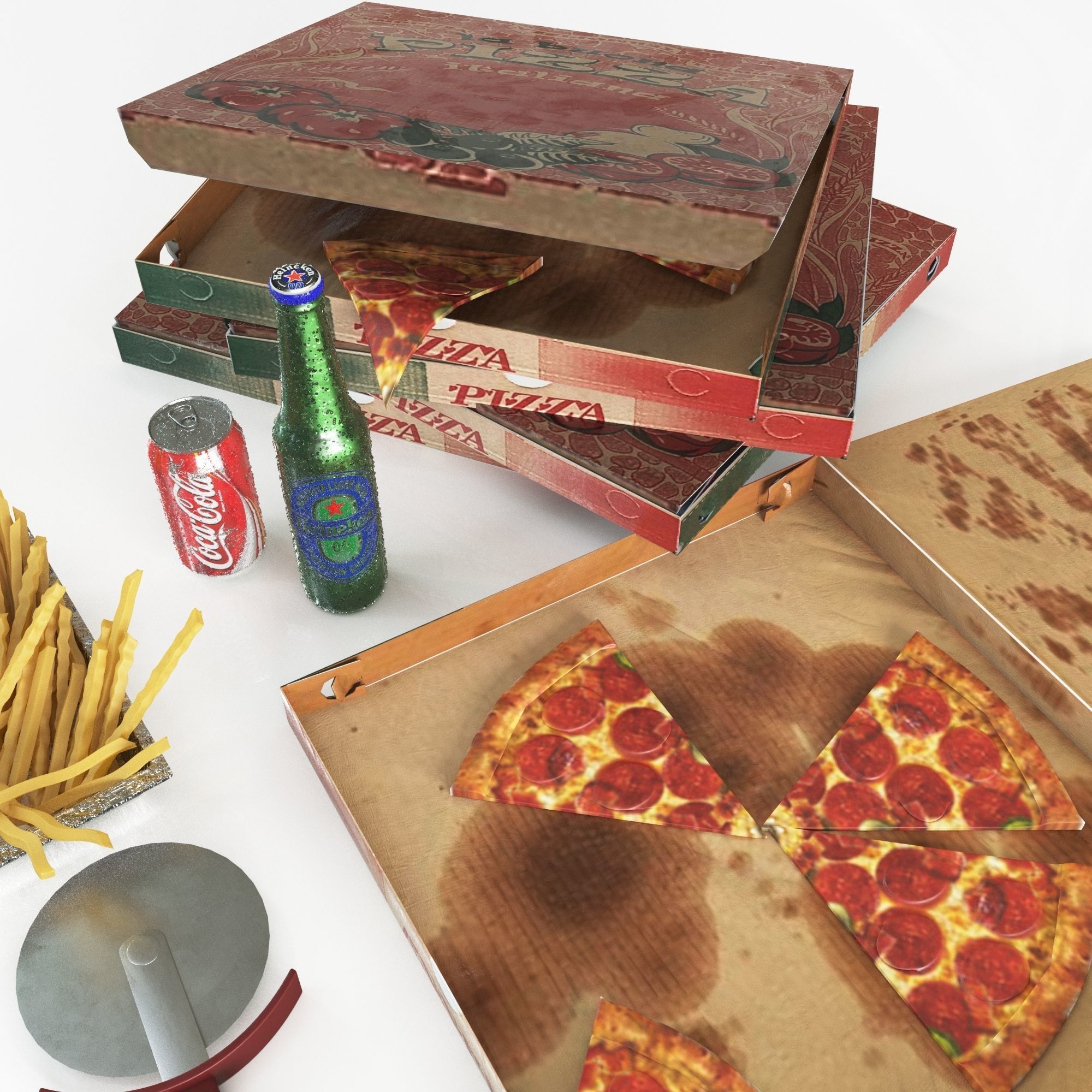 pizza box set 3D model_4