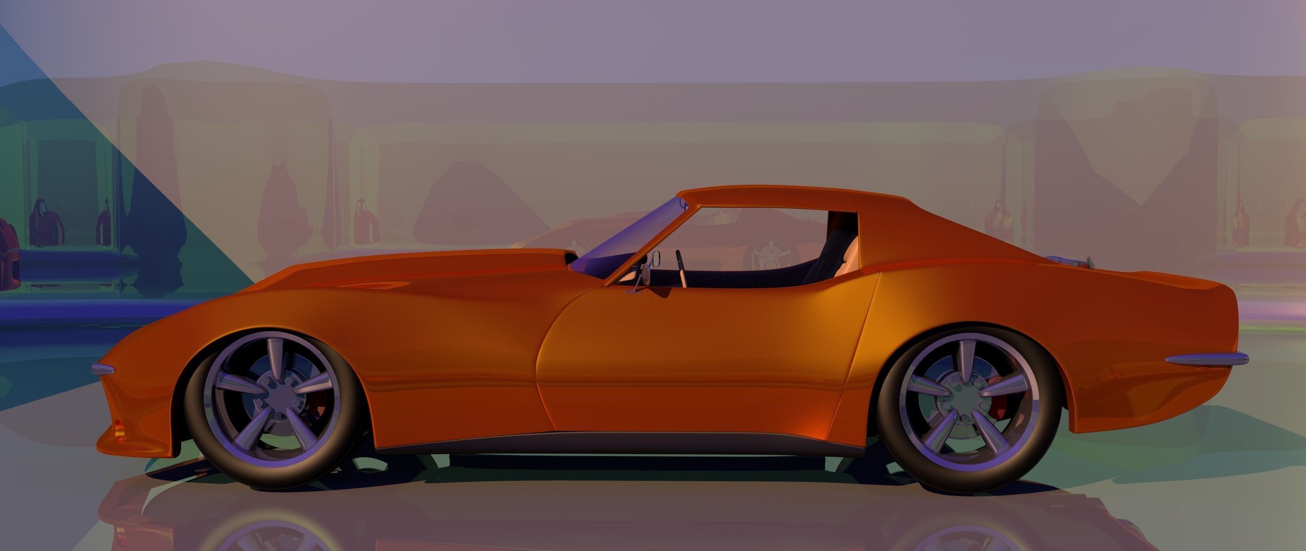 Corvette orange car in game 3D model_1