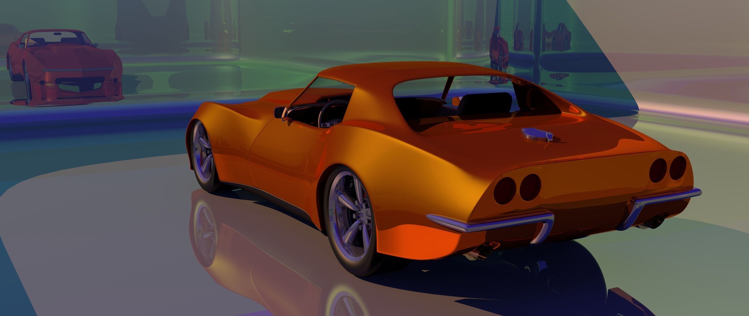 Corvette orange car in game 3D model_2