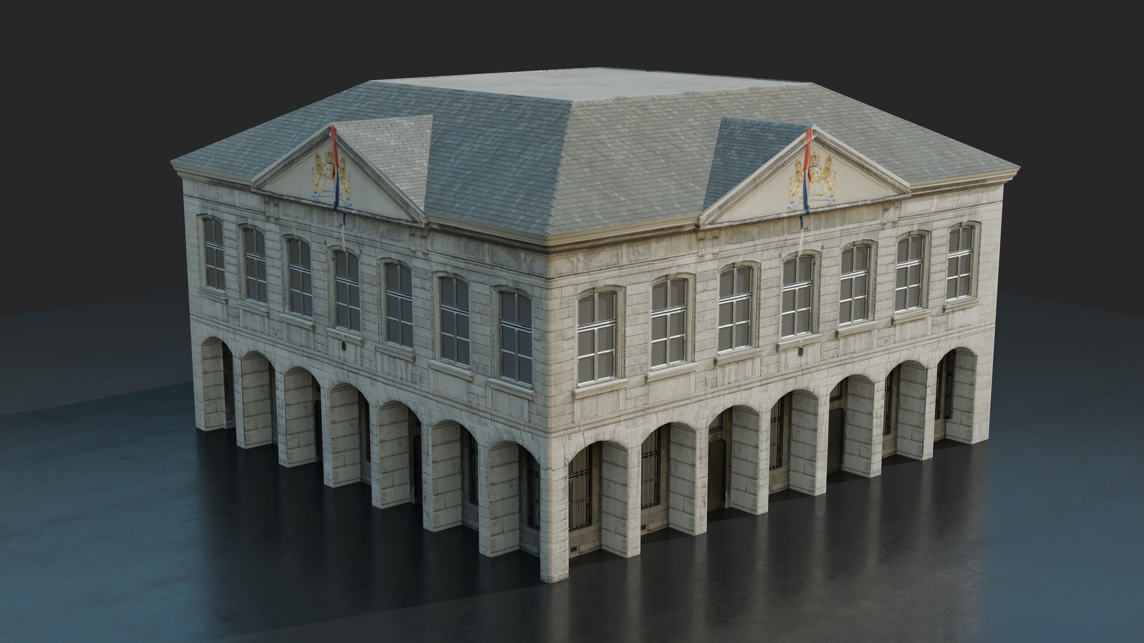 Urban Building Low-poly 3D model_1