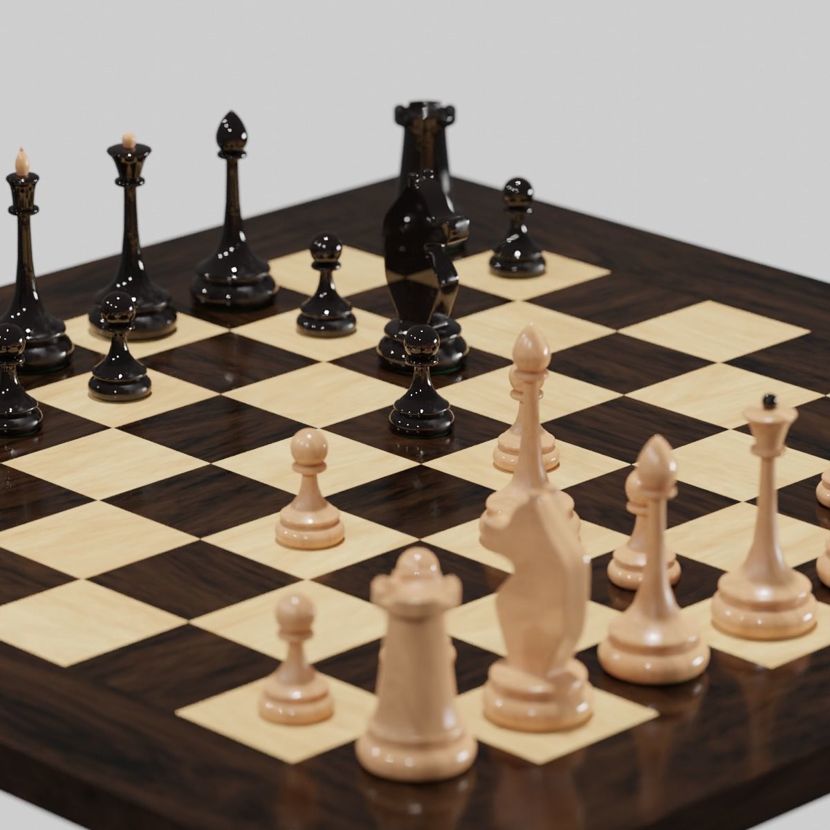Chessboard chess set Low-poly 3D model_1