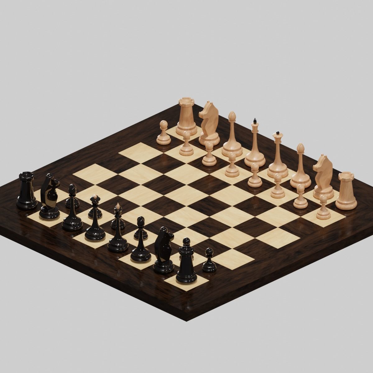 Chessboard chess set Low-poly 3D model_3