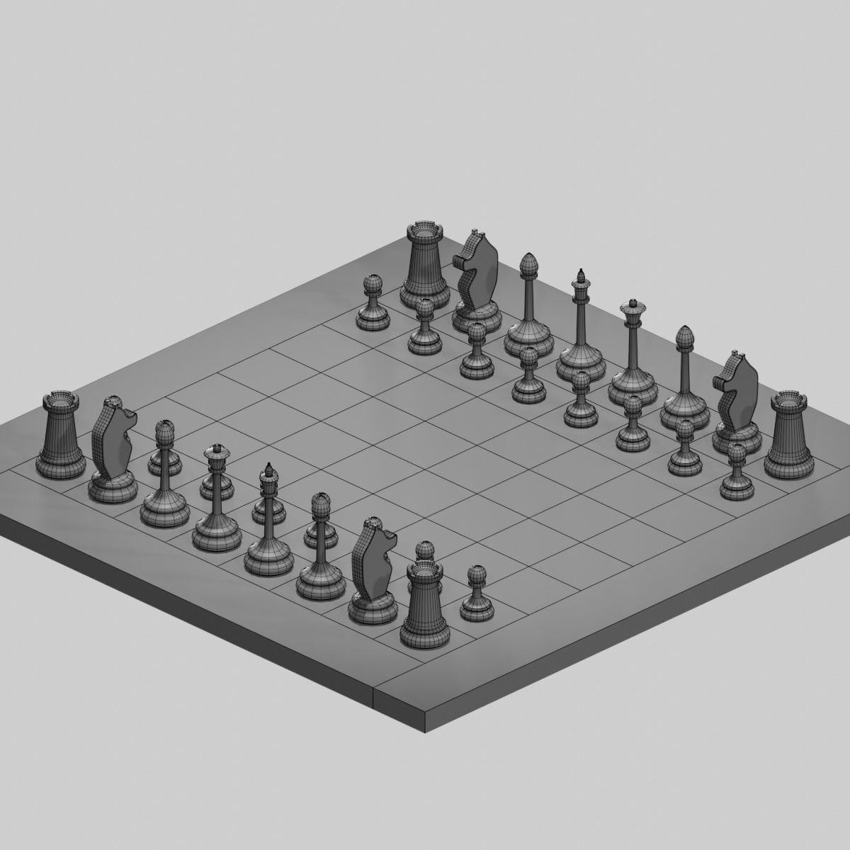 Chessboard chess set Low-poly 3D model_6