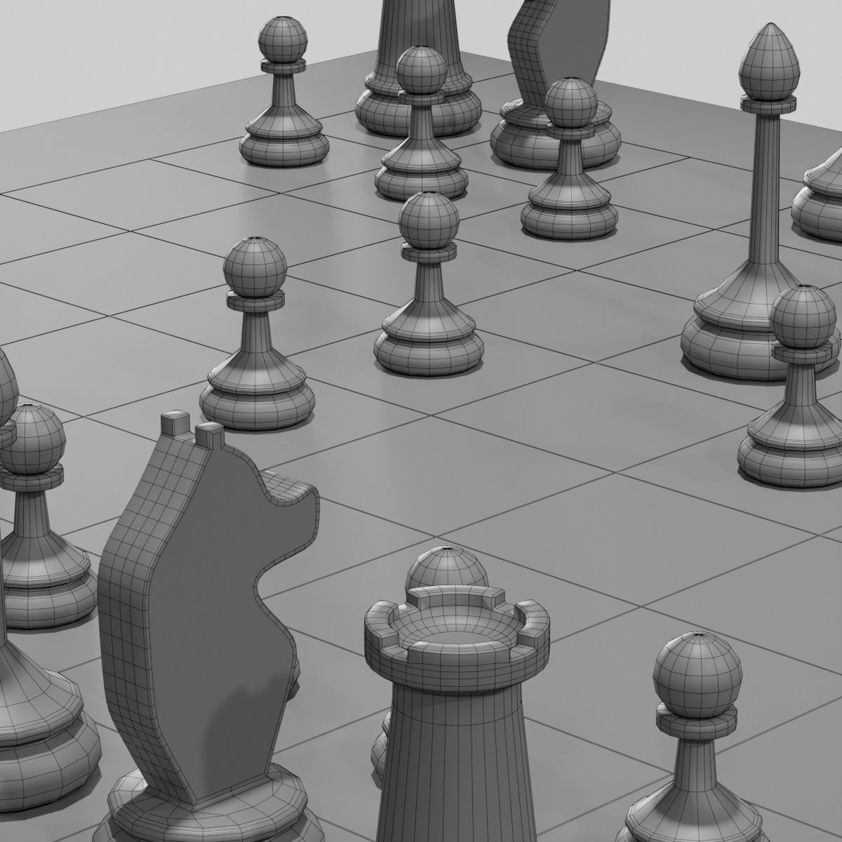 Chessboard chess set Low-poly 3D model_4
