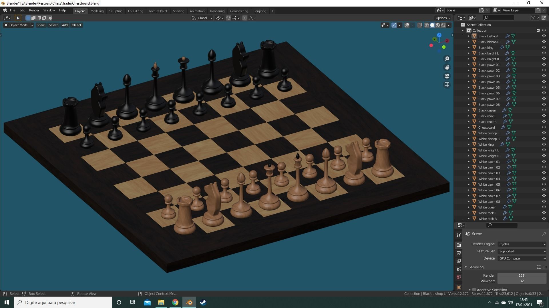 Chessboard chess set Low-poly 3D model_7