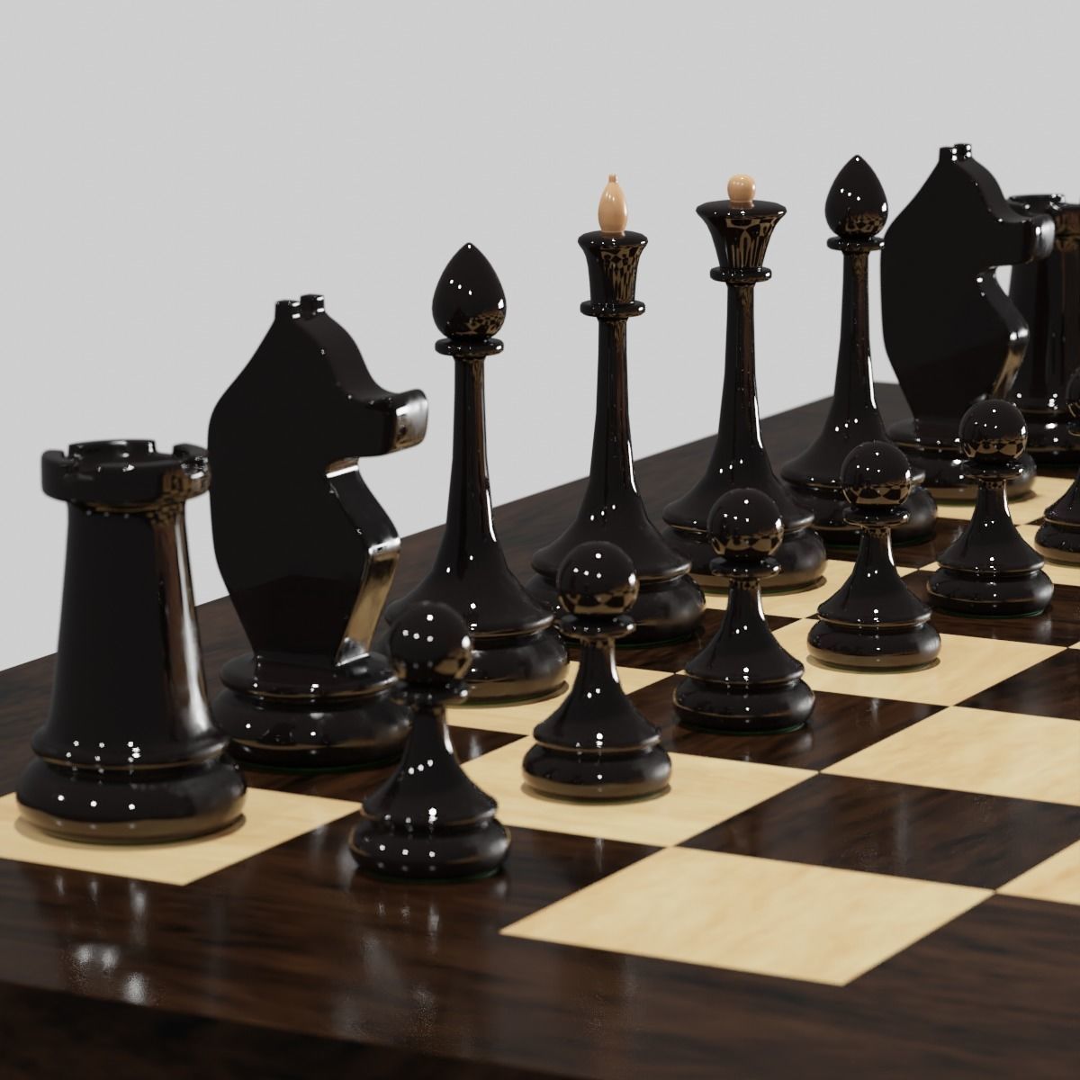 Chessboard chess set Low-poly 3D model_2