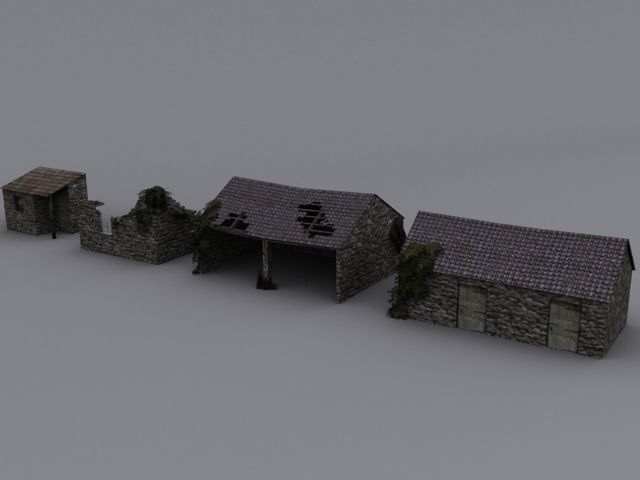 Derelict buildings Low-poly 3D model_3