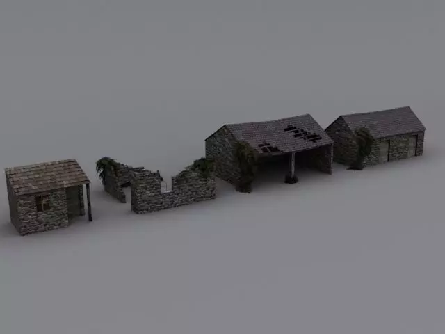 Derelict buildings Low-poly 3D model_0