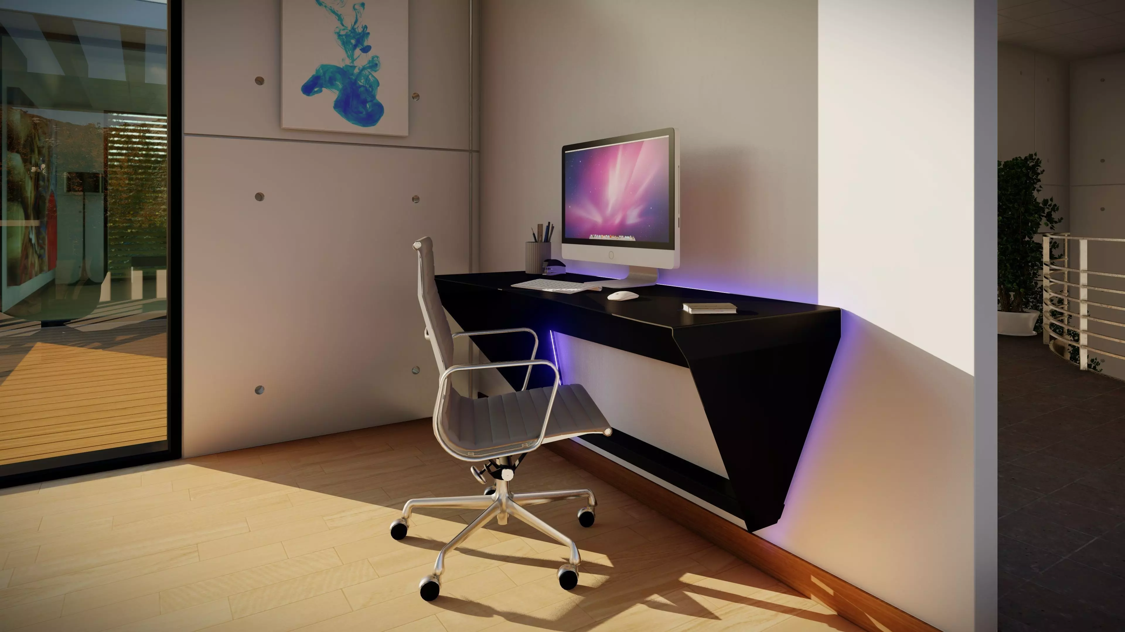 Floating Metal Desk Free 3D model_0