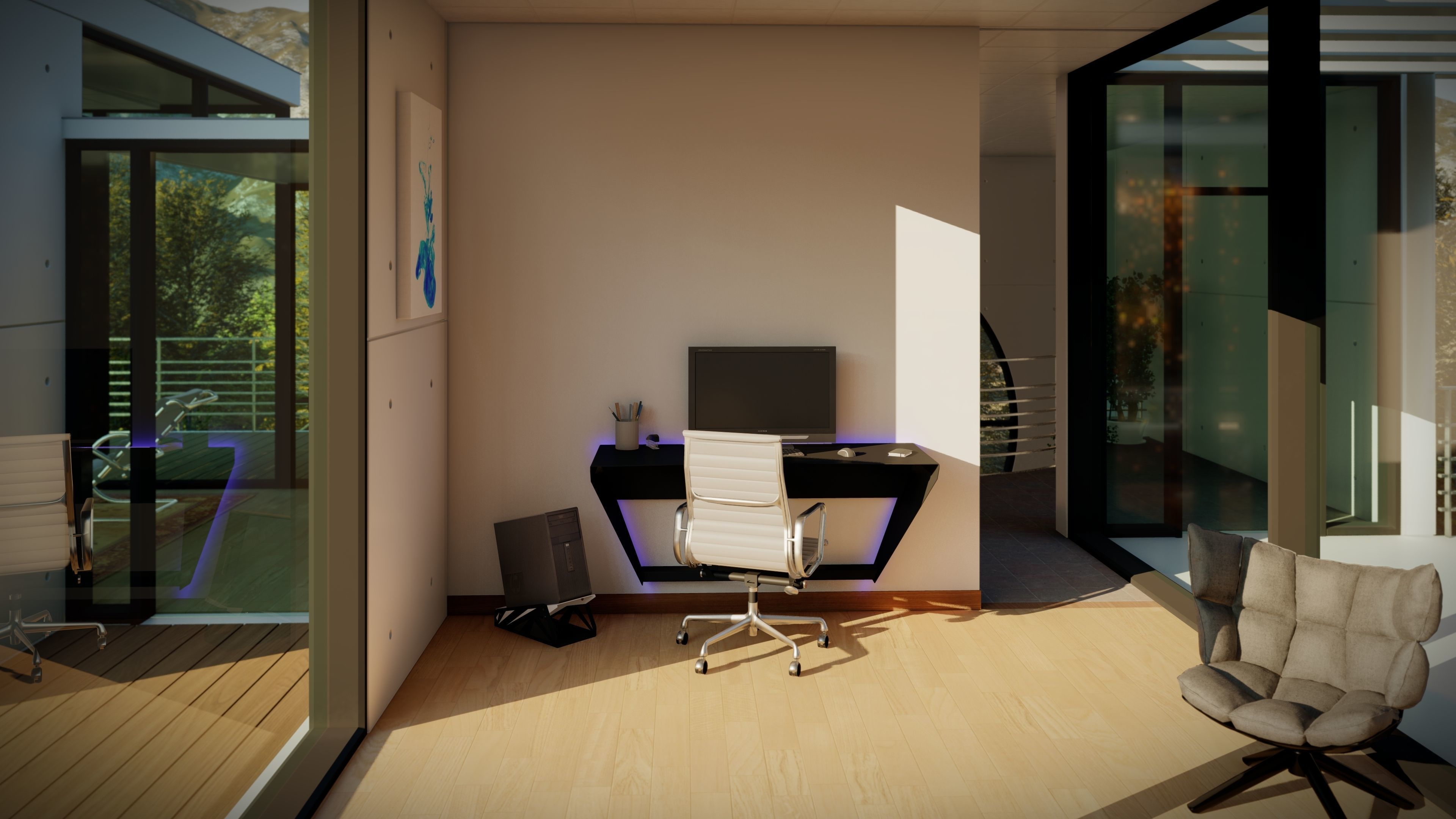 Floating Metal Desk Free 3D model_1