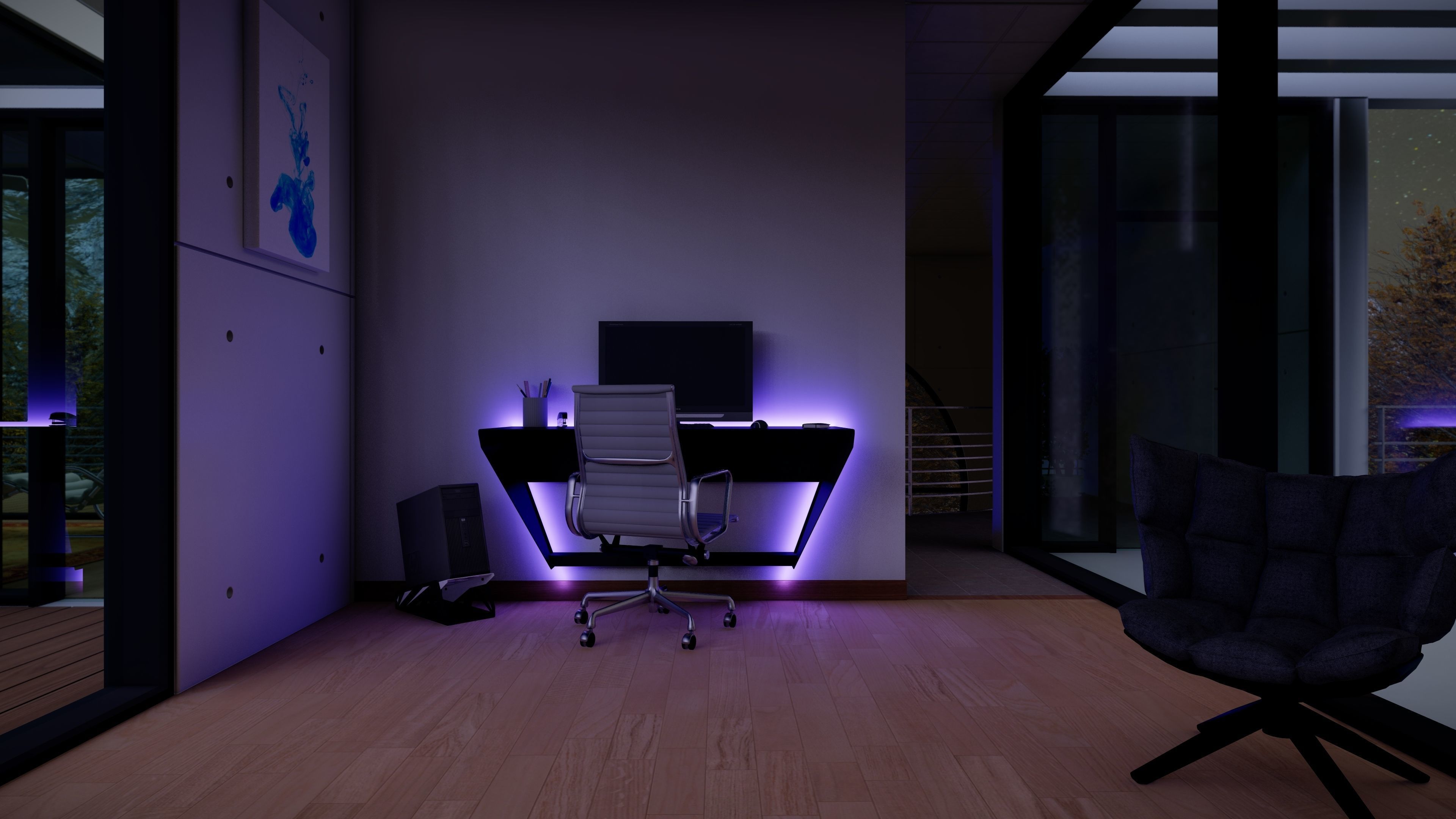 Floating Metal Desk Free 3D model_2