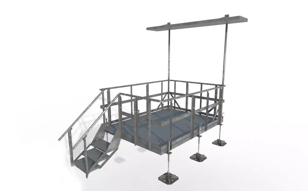 Equipment Platform with Ice Bridge Handrail Entrance Low-poly 3D model_0