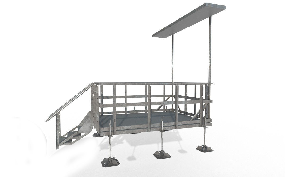Equipment Platform with Ice Bridge Handrail Entrance Low-poly 3D model_2