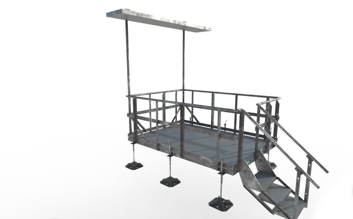 Equipment Platform with Ice Bridge Handrail Entrance Low-poly 3D model_1