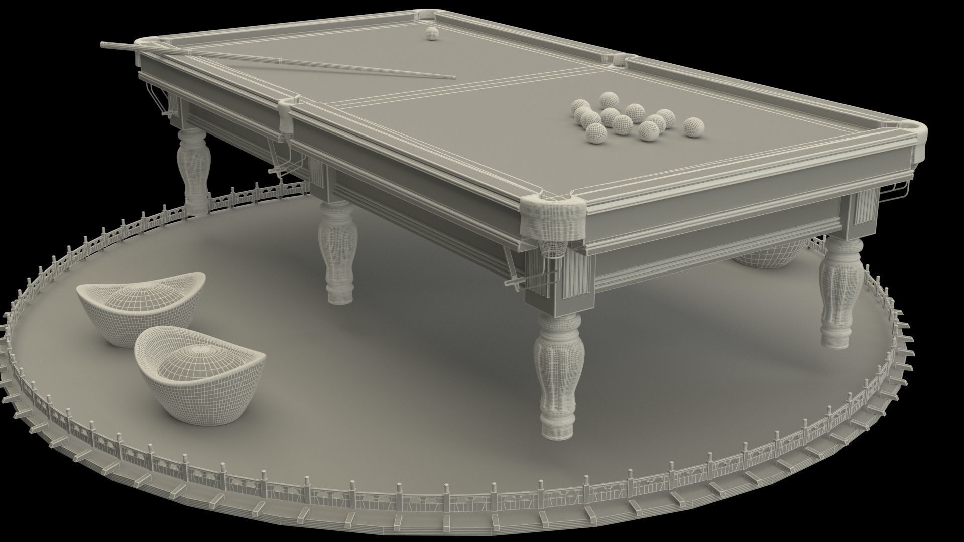 Chinese gold ingot with pool table 3D model_5