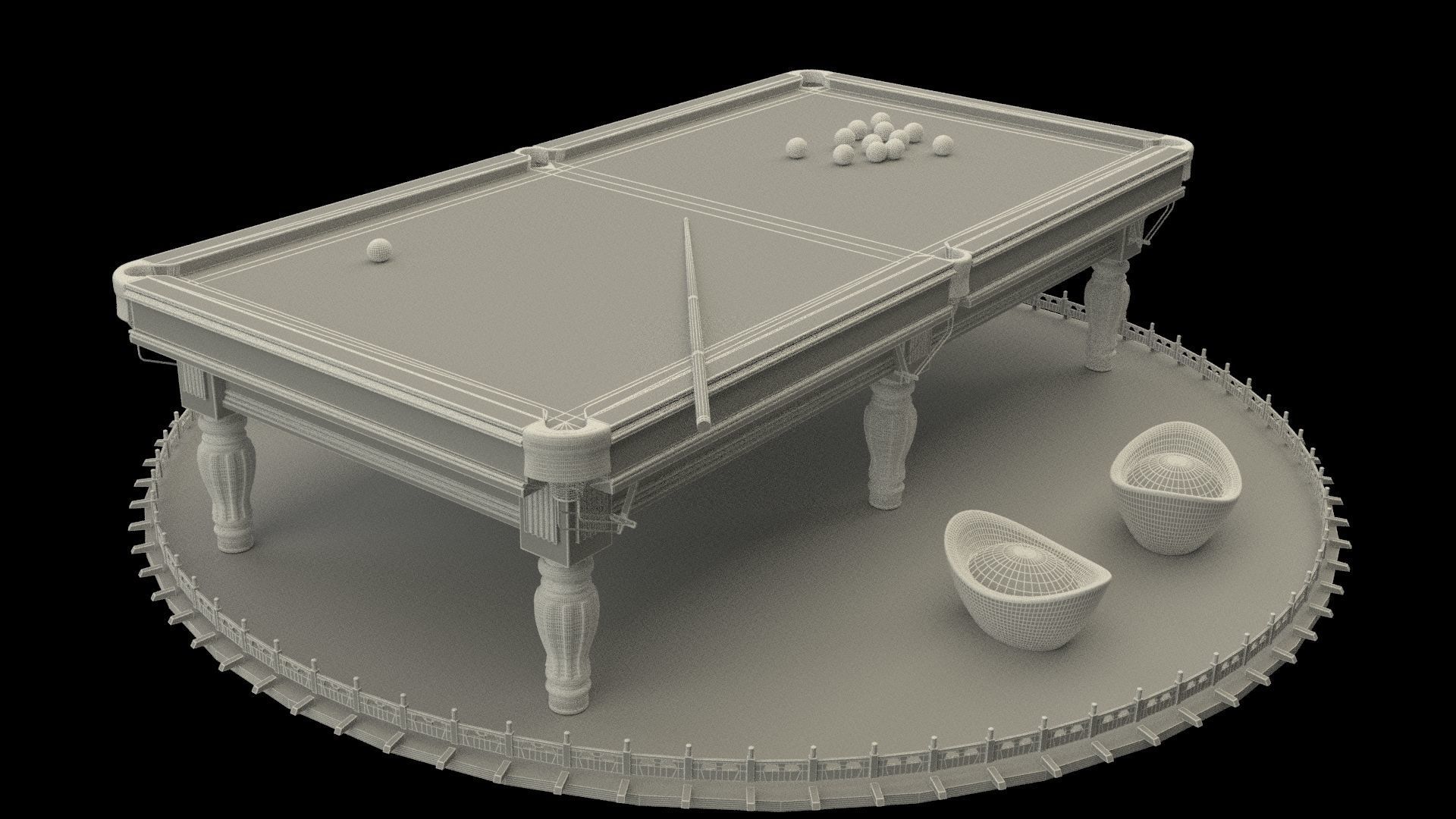 Chinese gold ingot with pool table 3D model_6