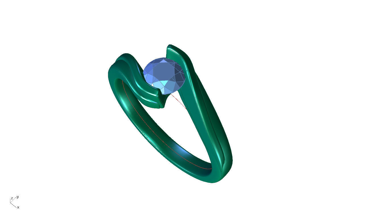 ZDR004 engagement ring with diamond in center 3D print model_3