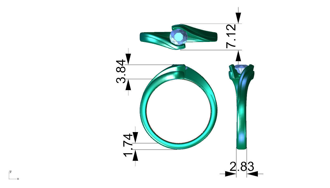 ZDR004 engagement ring with diamond in center 3D print model_4