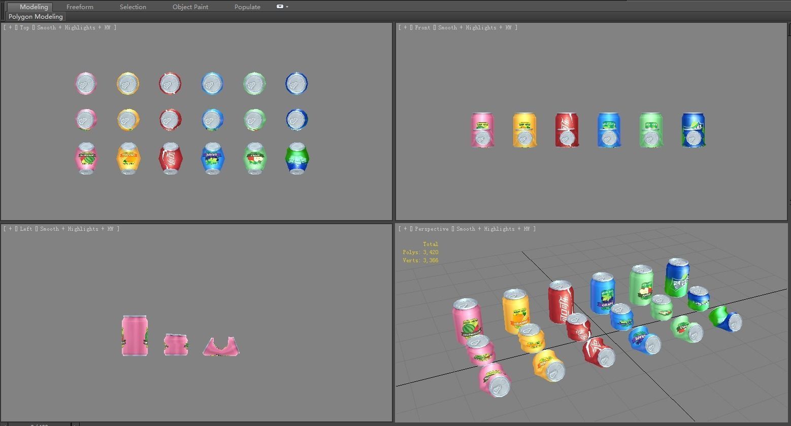 Carbonated drinks - Cans - Coca-Cola - soda - Recyclable wastes Low-poly 3D model_7