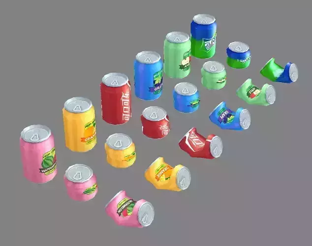 Carbonated drinks - Cans - Coca-Cola - soda - Recyclable wastes Low-poly 3D model