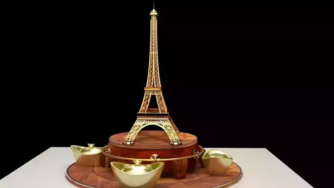 Chinese gold ingot with Eiffel tower