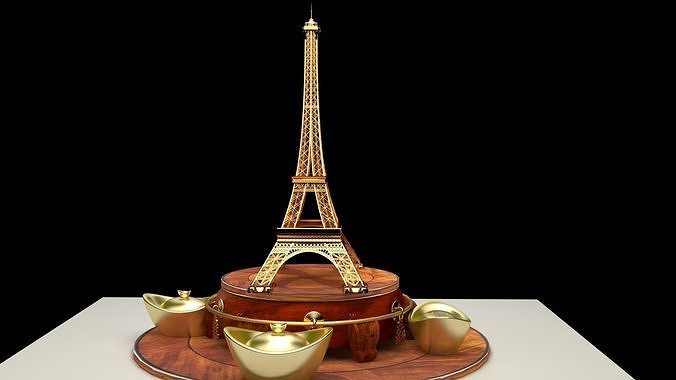 Chinese gold ingot with Eiffel tower 3D model