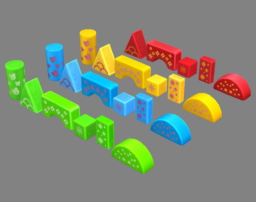 Cartoon toy color building blocks  Low-poly 3D model_2