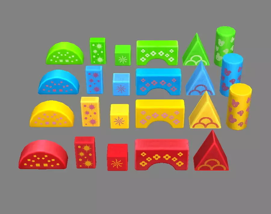 Cartoon toy color building blocks  Low-poly 3D model_0