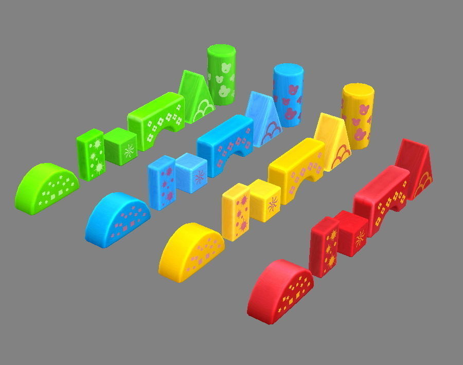 Cartoon toy color building blocks  Low-poly 3D model_1
