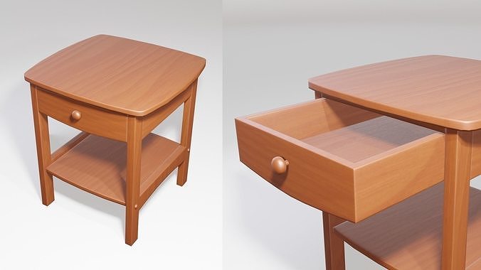 Nightstand wooden stool with shelf Low-poly 3D model